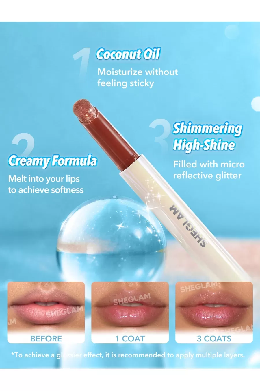 ویژگی‌های بالم لب شاین حجم دهنده (لیپ پلامپر) رنگ Sugar Crystal شیگلم Sheglam