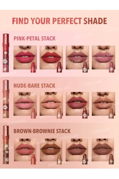  تصویر 4 : رژ لب ۴ در ۱ فشنگی رنگ Petal Stack شیگلم Sheglam 