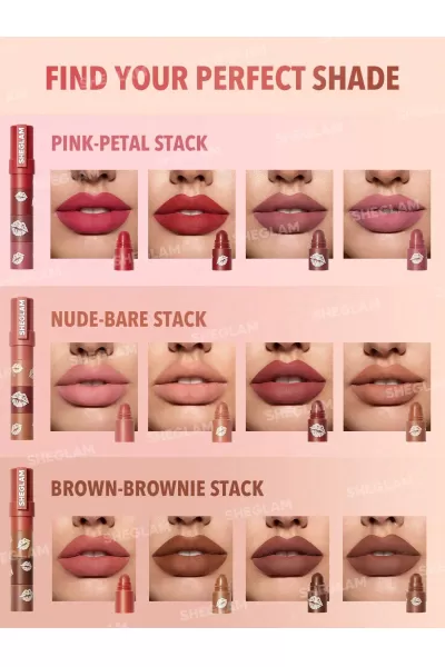  تصویر 4 : Sheglam شیگلم Bare Stack رژ لب ۴ در ۱ فشنگی رنگ  