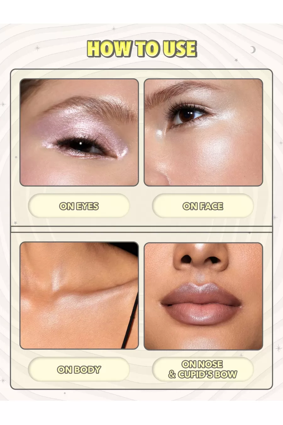 نحوه استفاده از هایلایتر فضایی رنگ Vanilla Frost شیگلم Sheglam روی چشم، صورت و بدن نحوه استفاده از هایلایتر فضایی رنگ Vanilla Frost شیگلم Sheglam روی چشم، صورت و بدن