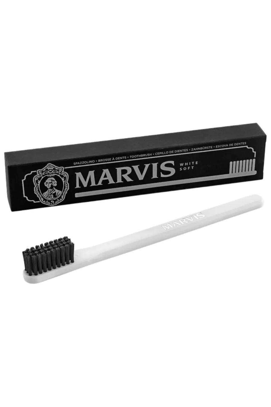 ارزش خرید مسواک نرم مارویس Marvis با طراحی سفید و الیاف نرم