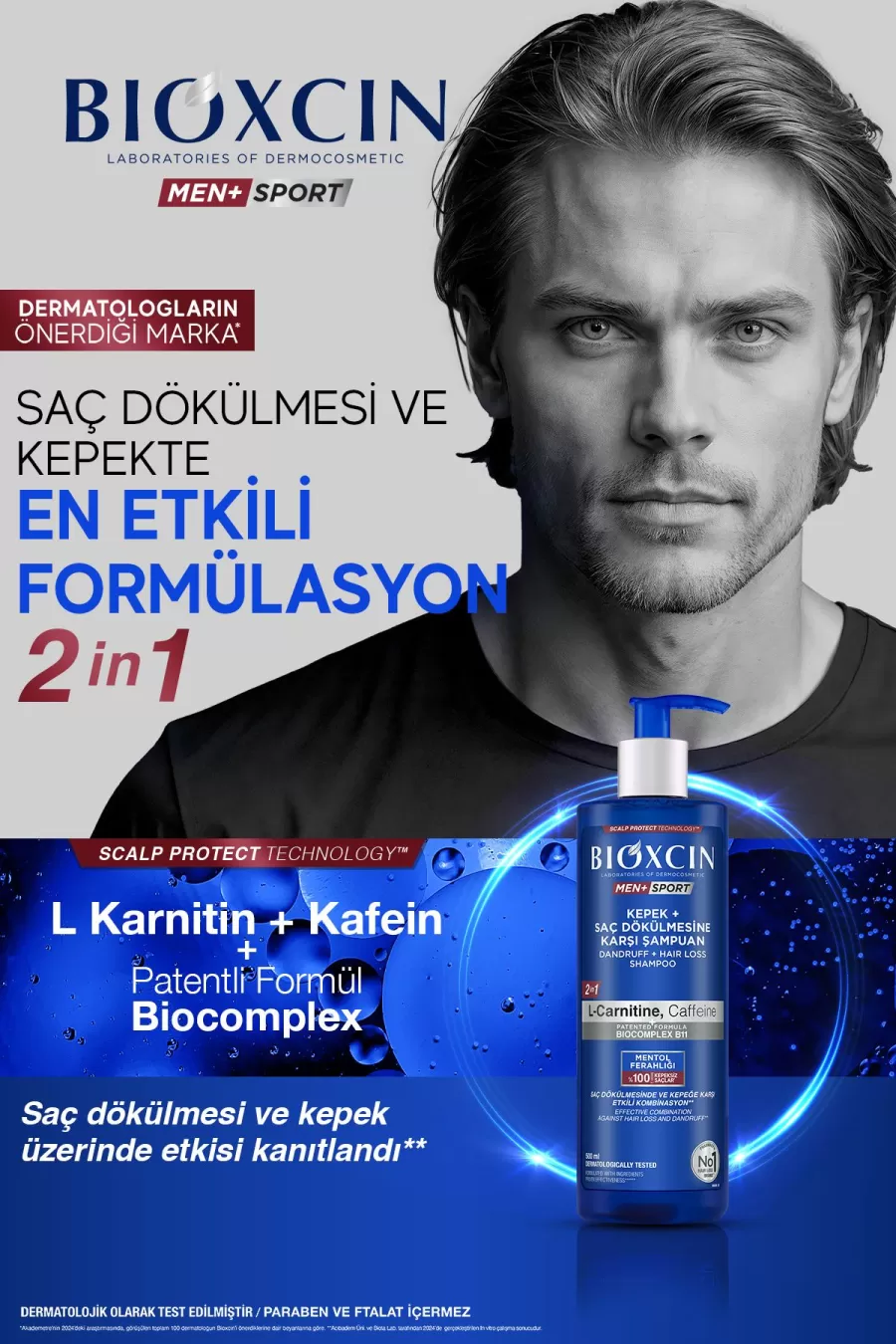 ترکیبات مؤثر شامپو ضدشوره + ضدریزش کافئین آقایان بیوکسین BIOXCIN