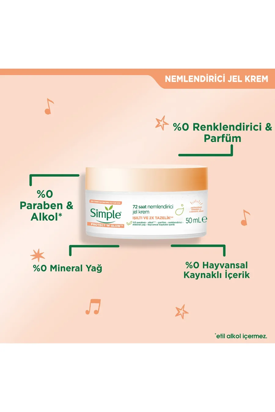 ویژگی‌های آبرسان ژل کرم روشن کننده پوست سیمپل Simple بدون پارابن و روغن معدنی