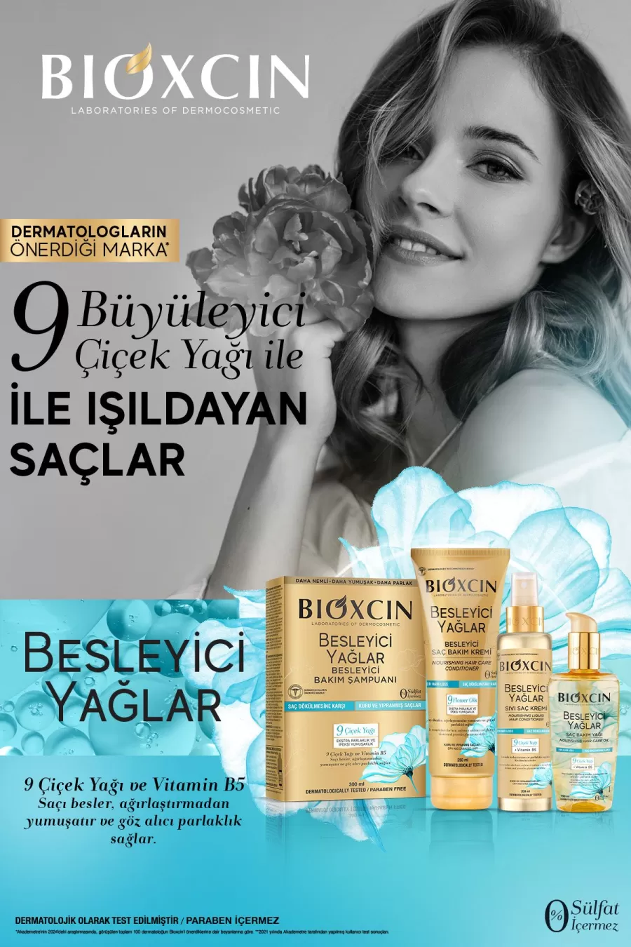 ویژگی‌های اسپری دوفاز نرم کننده موهای خشک بدون سولفات بیوکسین BIOXCIN با ۹ روغن گل