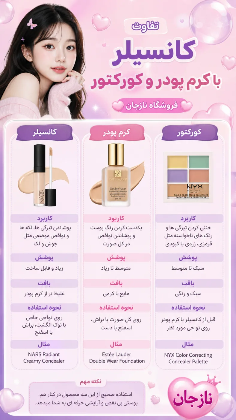 تفاوت کانسیلر با کرم پودر و کورکتور