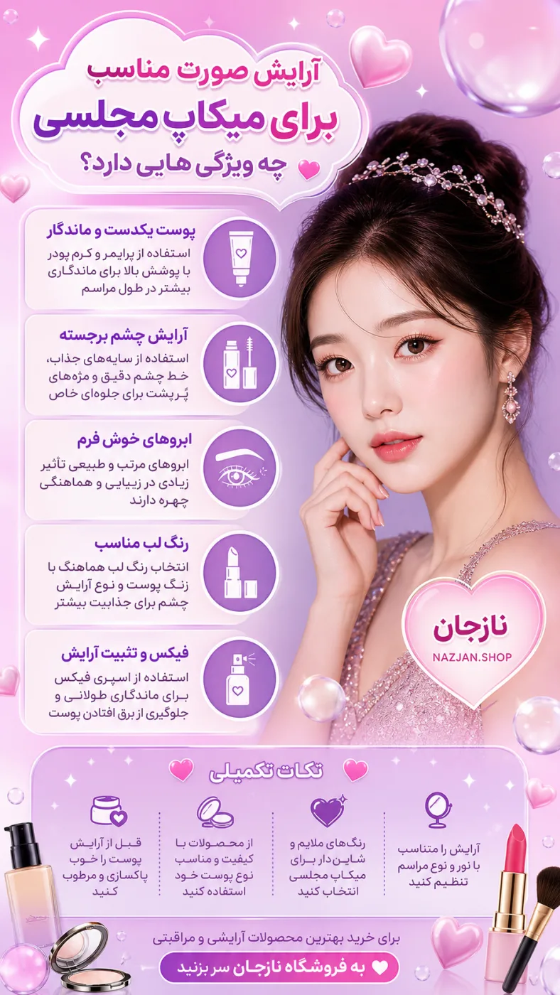 آرایش صورت مناسب برای میکاپ مجلسی چه ویژگی‌هایی دارد؟