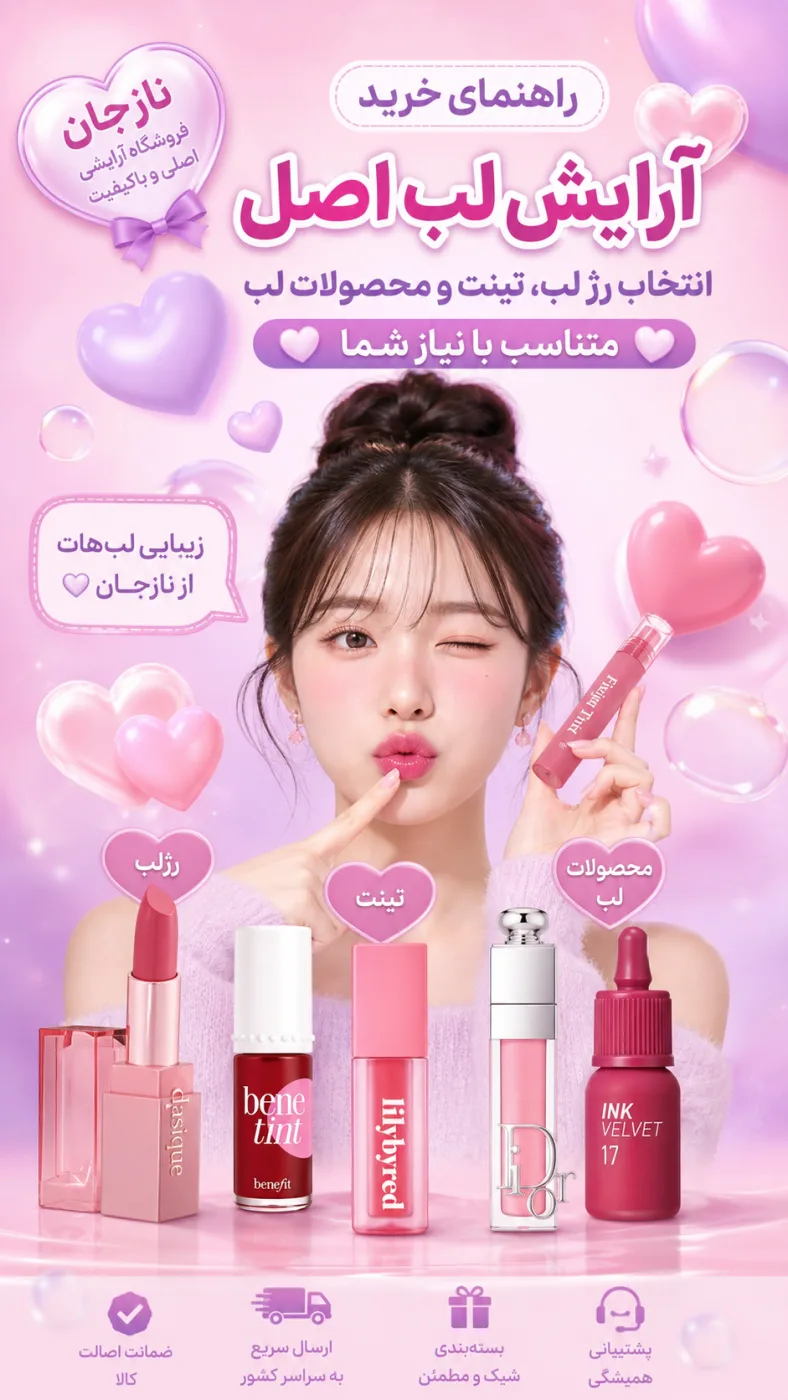 راهنمای خرید آرایش لب اصل؛ انتخاب رژ لب، تینت و محصولات لب متناسب با نیاز شما