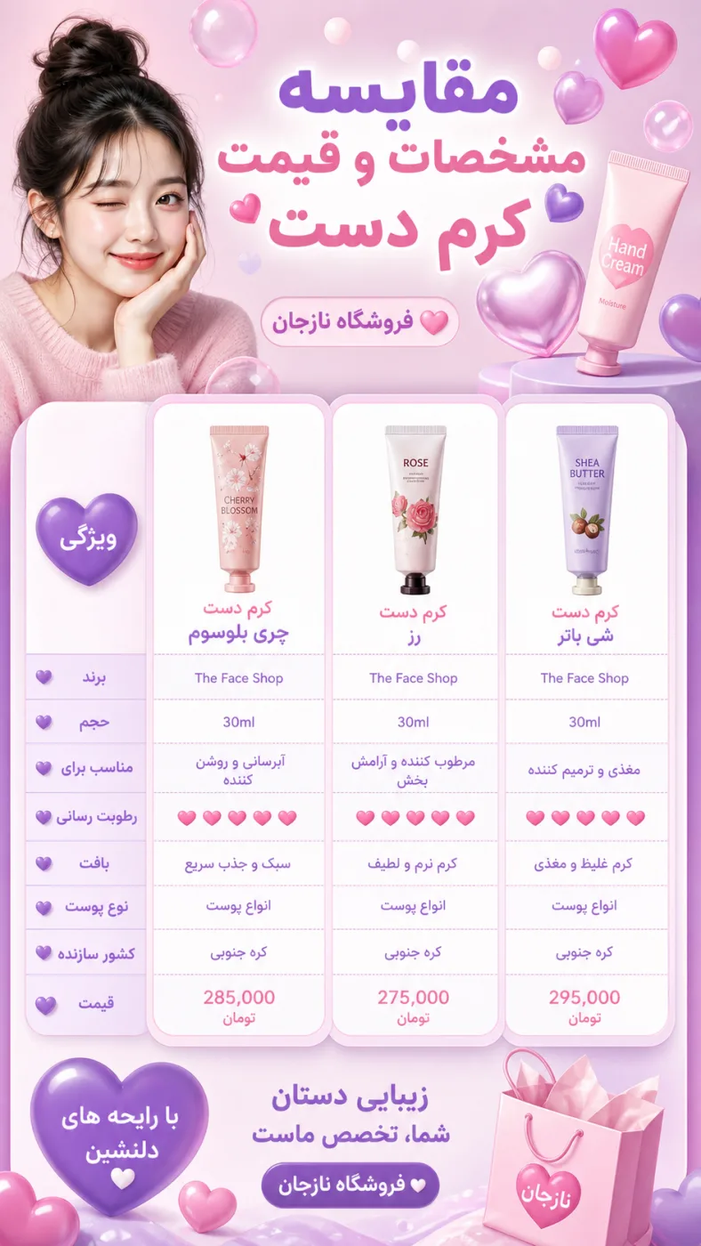 مقایسه مشخصات و قیمت کرم دست