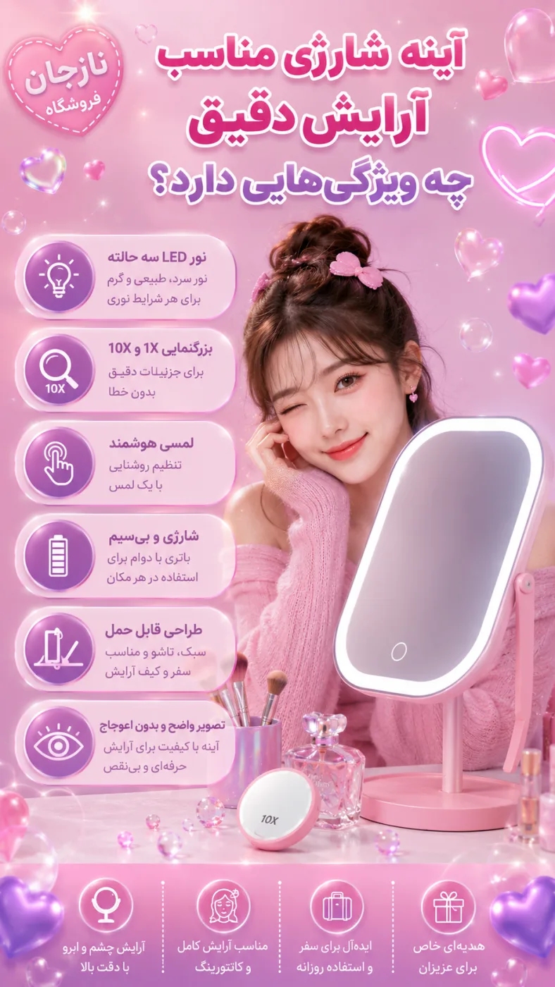 آینه شارژی مناسب آرایش دقیق چه ویژگی‌هایی دارد؟